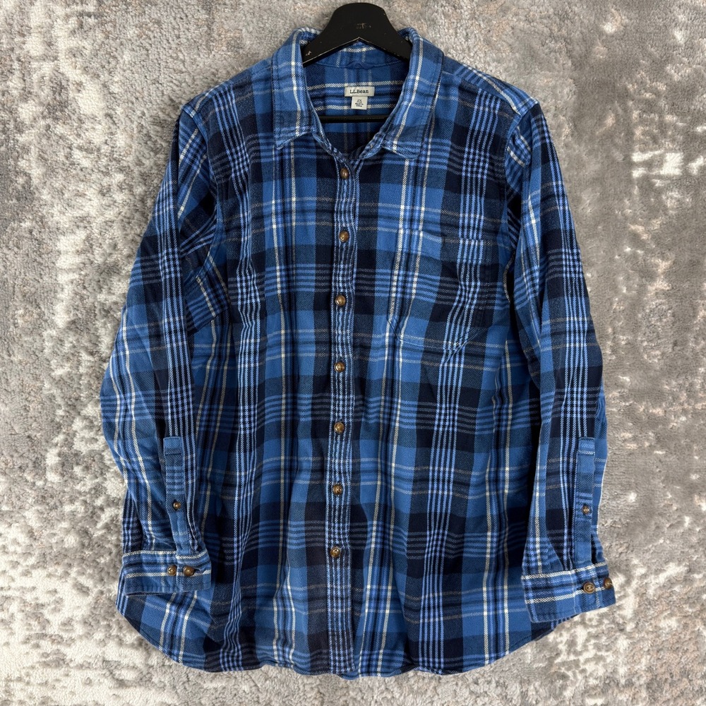 L.L.Bean Plus Size 2X Plaid Organic Cotton Flannel Button Down Shirt Blue Womens